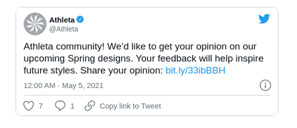 Tweet from Athleta