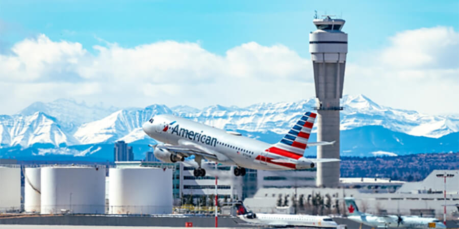 American Airlines plane taking off.