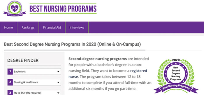 Best Nursing Programs website screenshot.