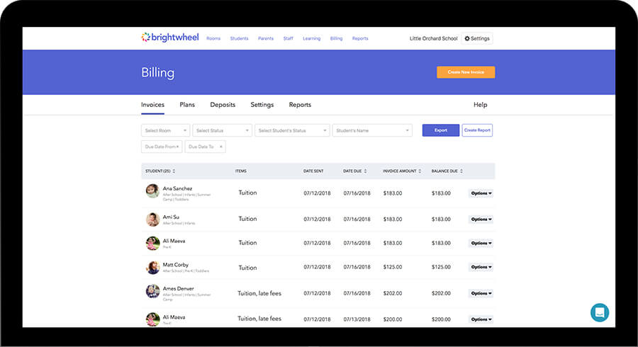 Brightwheel billing screenshot.