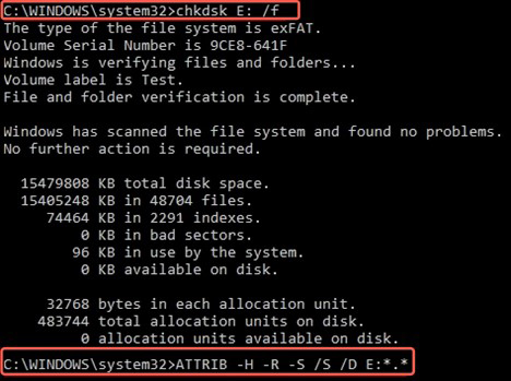 chkdsk example command.