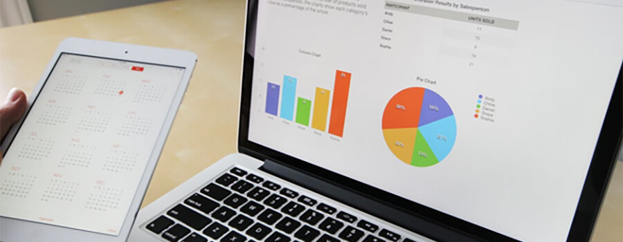 Laptop screen showing graphs and charts.