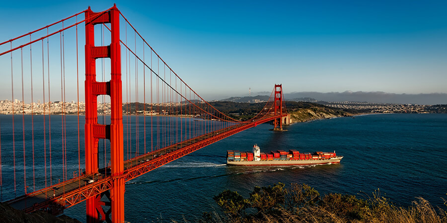 Ship and road bridge.