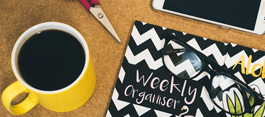 Organising skills, planner, tablet, coffee.