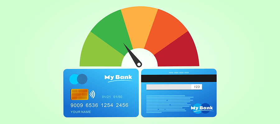 Diagram showing credit card and credit score.