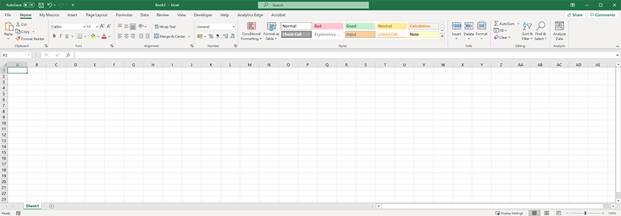 Blank Excel worksheet.