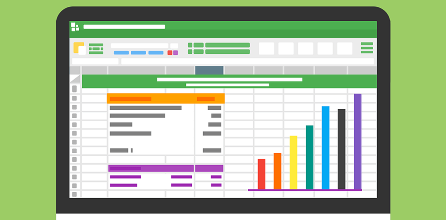 Vector of a laptop screen showing a spreadsheet.