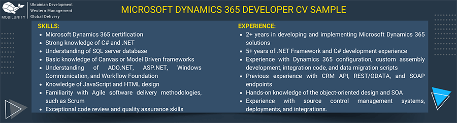 Microsoft dynamics 365 developer CV sample.